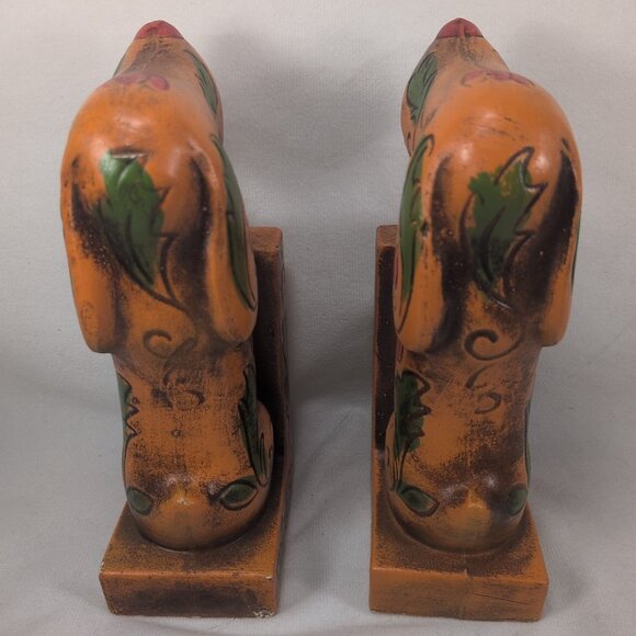VTG 1950s Ceramic Arnart Creations Dachshund Japan Bookends Orange Rose Floral - Picture 2 of 10